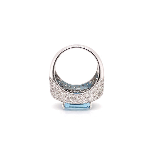 4.60ct Aquamarine and Diamond 18 Carat Gold Bombé Cluster Cocktail Ring