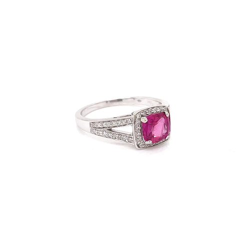1.22 Carat Pink Sapphire and Diamond 18ct Gold Halo Cluster Engagement Ring