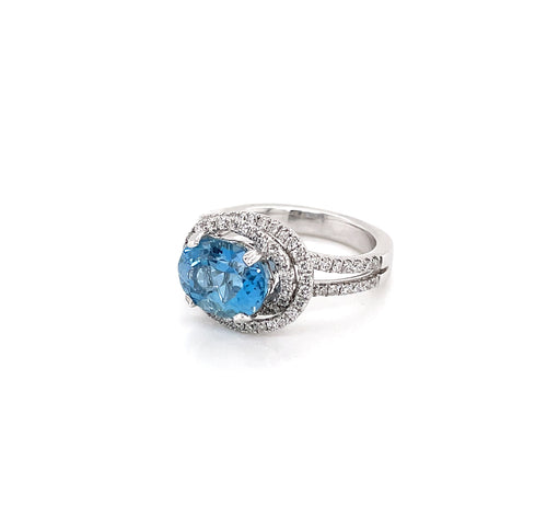 2.70ct Aquamarine and Diamond Cluster 18 Carat White Gold Swirl Dress Ring