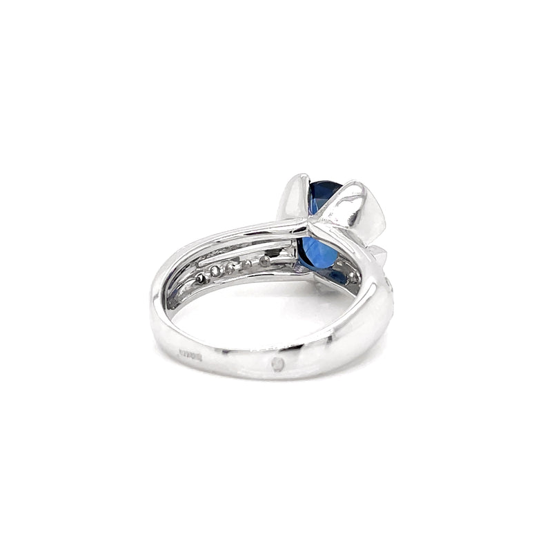 French 2.75 Carat Blue Sapphire and Diamond 18 Carat Gold Engagement Ring