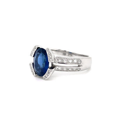 French 2.75 Carat Blue Sapphire and Diamond 18 Carat Gold Engagement Ring