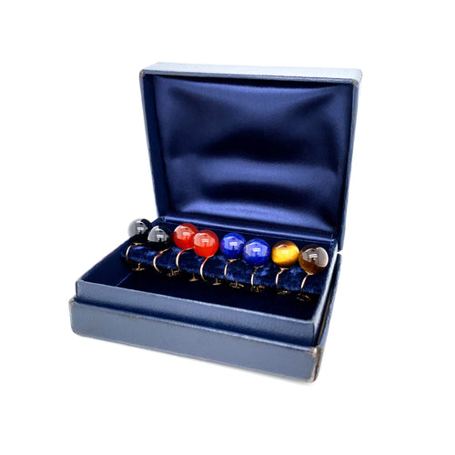 c.1970's Tiffany&Co. Onyx, Tiger Eye, Carnelian & Lapis Lazuli 14K Gold Earrings