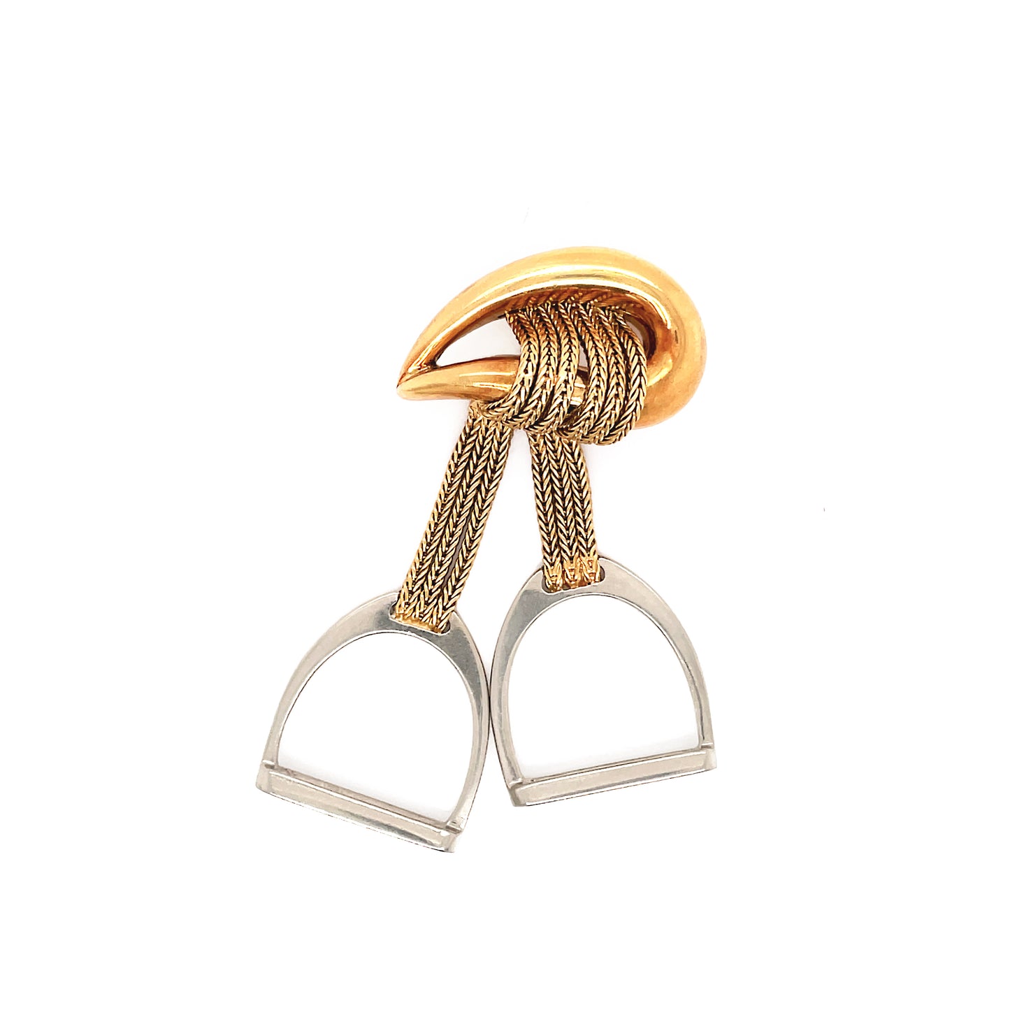 Vintage Hermes Two Tone 18 Carat Gold Equestrian Stirrup Brooch, French c.1960's