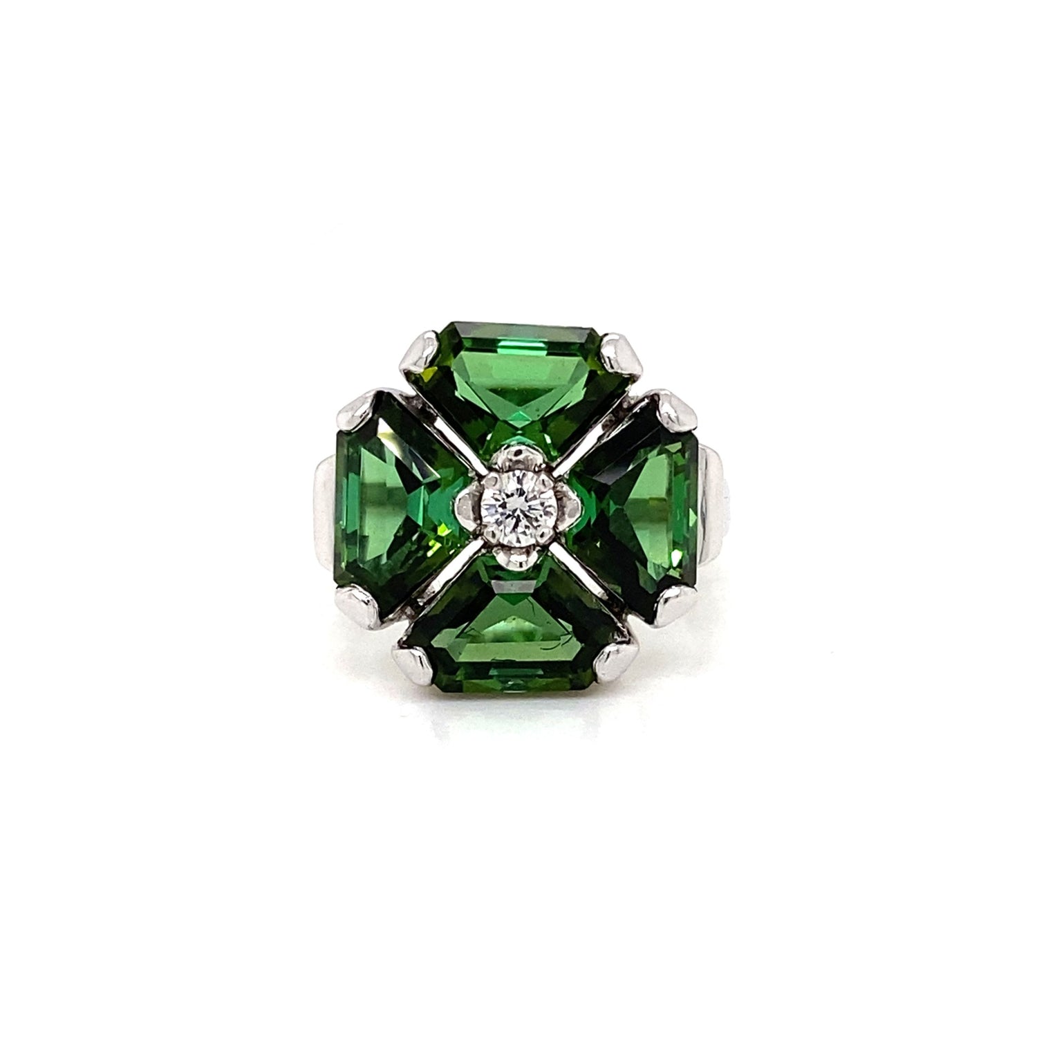 14ct White Gold, Tourmaline and Diamond Clover Cocktail Ring