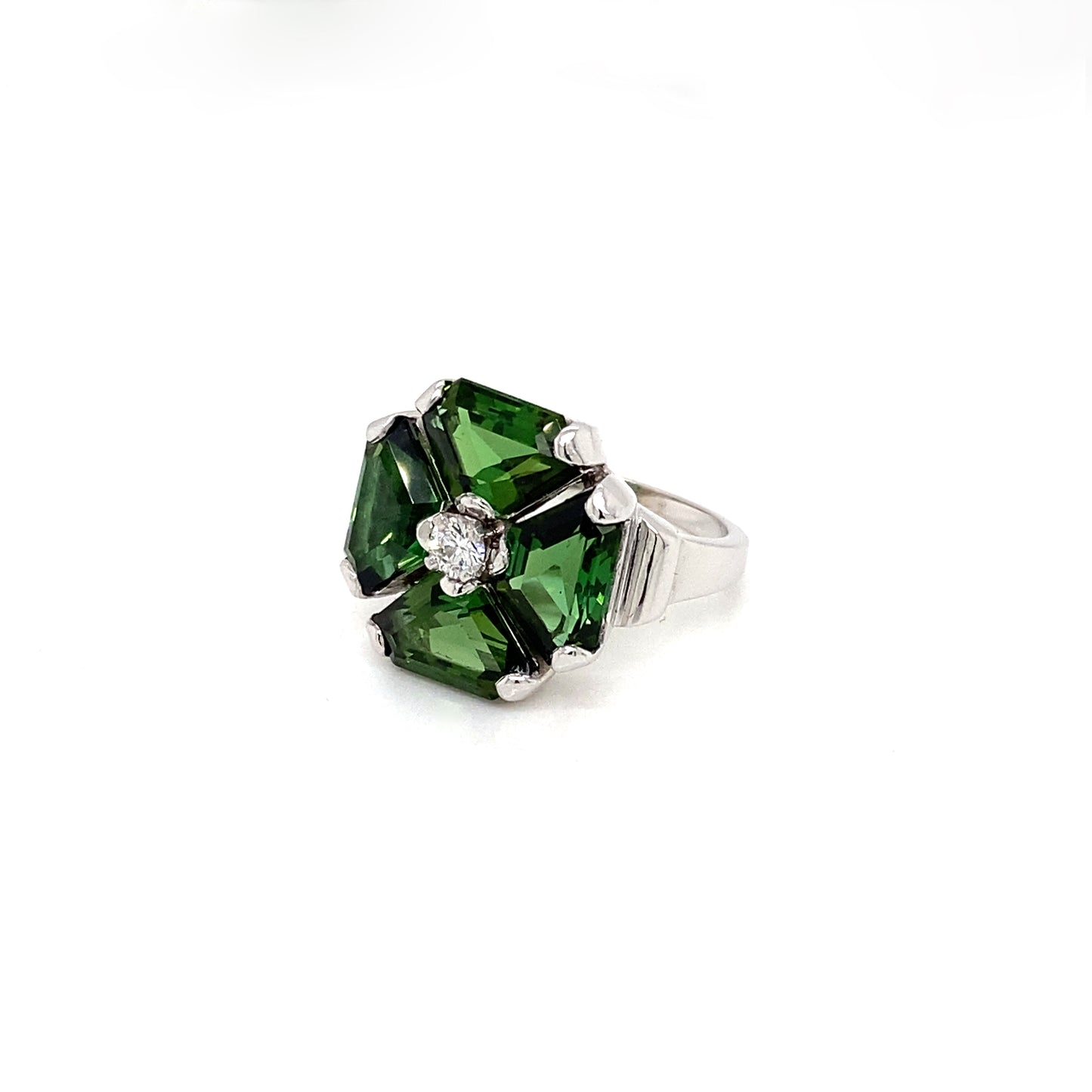 14ct White Gold, Tourmaline and Diamond Clover Cocktail Ring