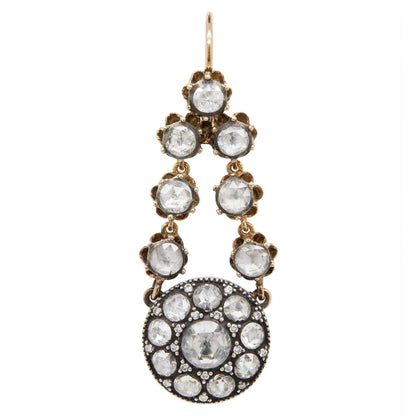 Diamond Cluster Silver on 14 Carat Gold Victorian Style Drop Earrings