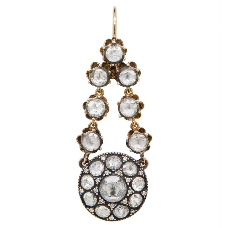 Diamond Cluster Silver on 14 Carat Gold Victorian Style Drop Earrings