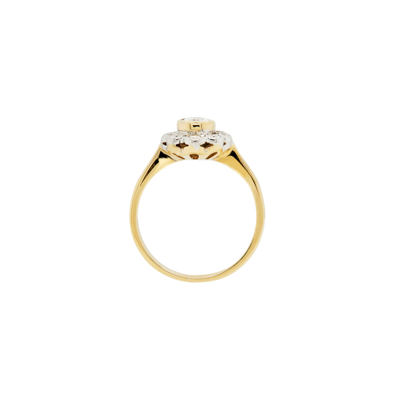 18 Carat White & Yellow Gold Pear Shape Diamond Coronet Cluster Engagement Ring