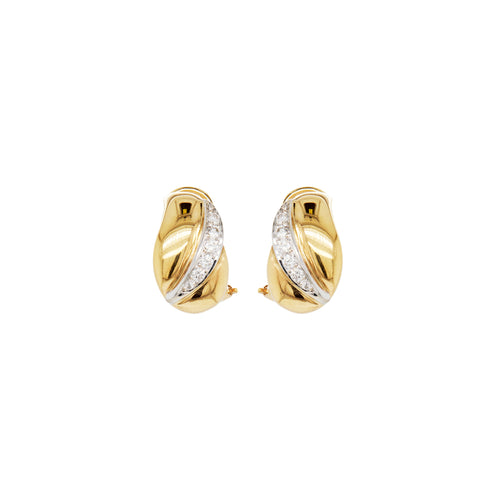 Diamond 18 Carat Yellow and White Gold Huggie Half-Hoop Earrings