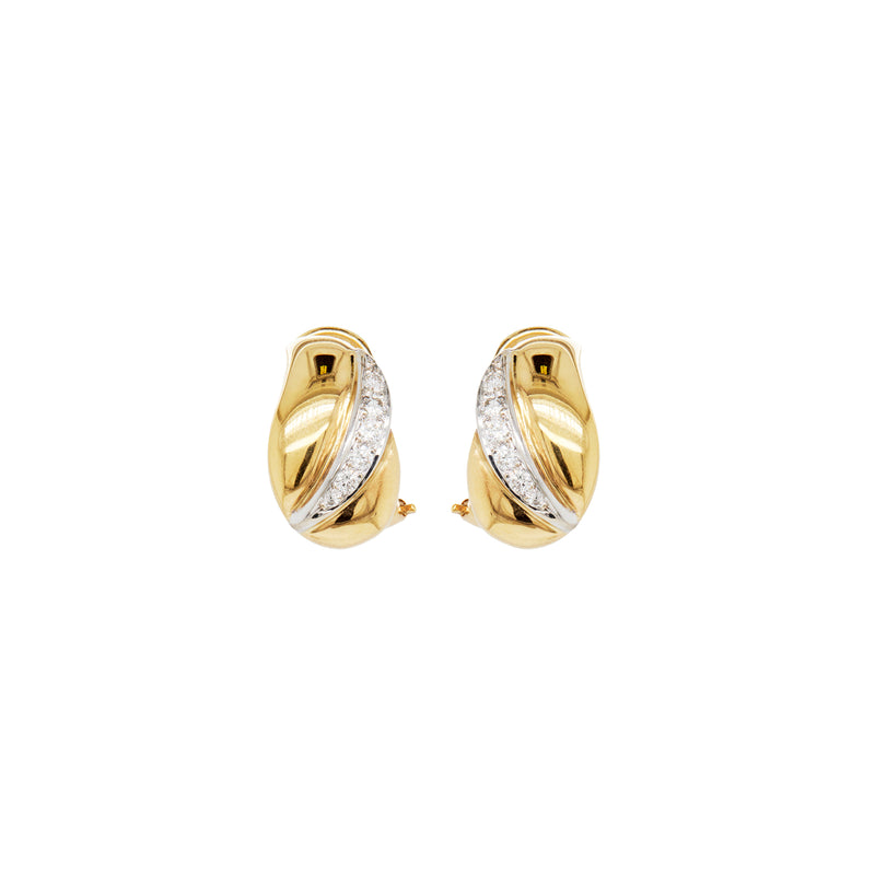Diamond 18 Carat Yellow and White Gold Huggie Half-Hoop Earrings