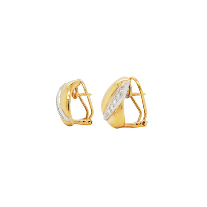 Diamond 18 Carat Yellow and White Gold Huggie Half-Hoop Earrings