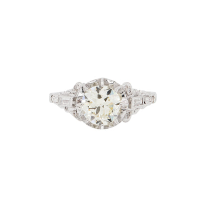 1.48ct Old Cut Diamond and Platinum Art Deco Vintage Engagement Ring