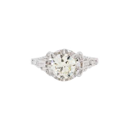 1.48ct Old Cut Diamond and Platinum Art Deco Vintage Engagement Ring