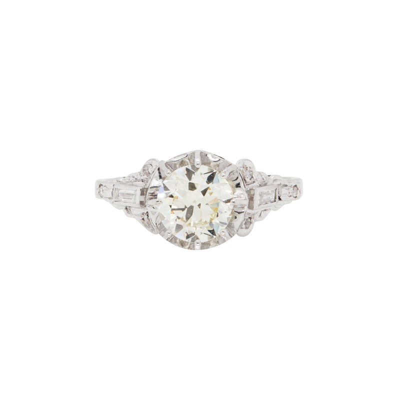 1.48ct Old Cut Diamond and Platinum Art Deco Vintage Engagement Ring