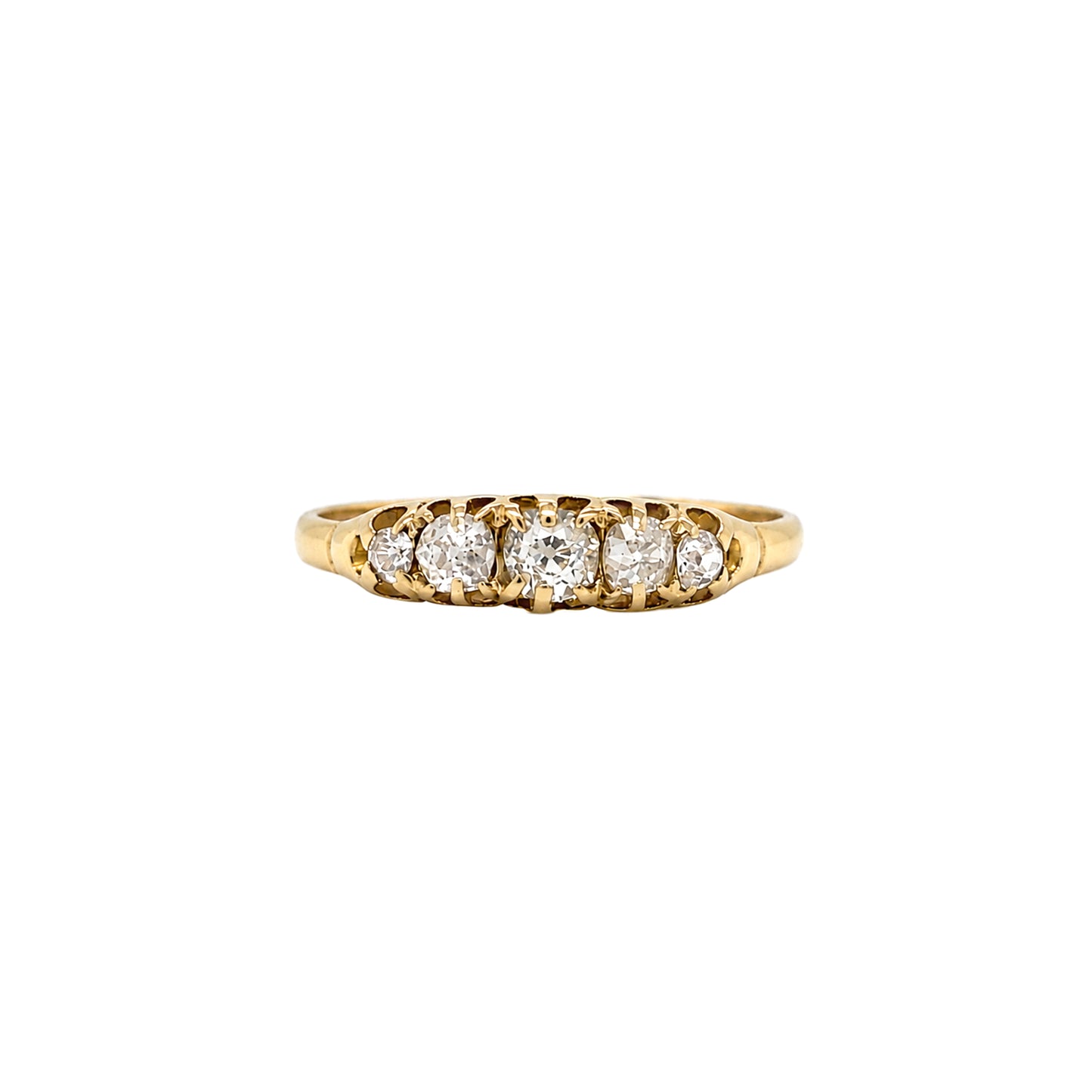 Late Victorian Old Cut Diamond 18 Carat Yellow Gold Five-Stone Ring, c.1870s