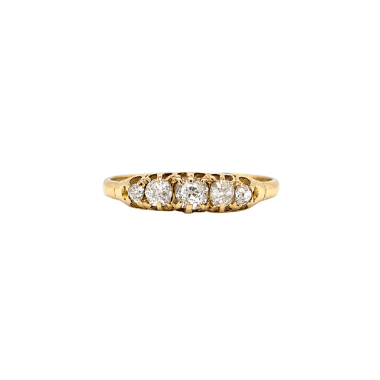 Late Victorian Old Cut Diamond 18 Carat Yellow Gold Five-Stone Ring, c.1870s