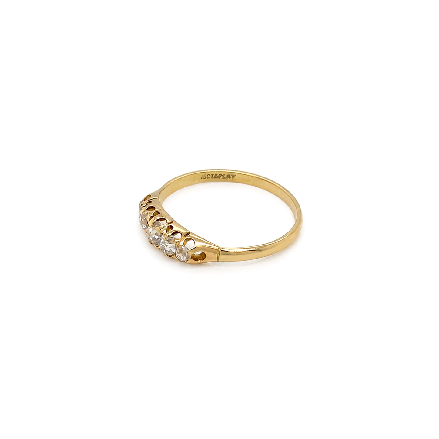 Late Victorian Old Cut Diamond 18 Carat Yellow Gold Five-Stone Ring, c.1870s