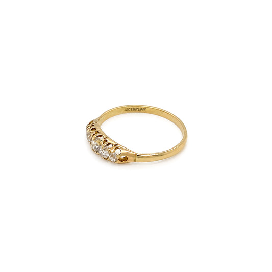 Late Victorian Old Cut Diamond 18 Carat Yellow Gold Five-Stone Ring, c.1870s