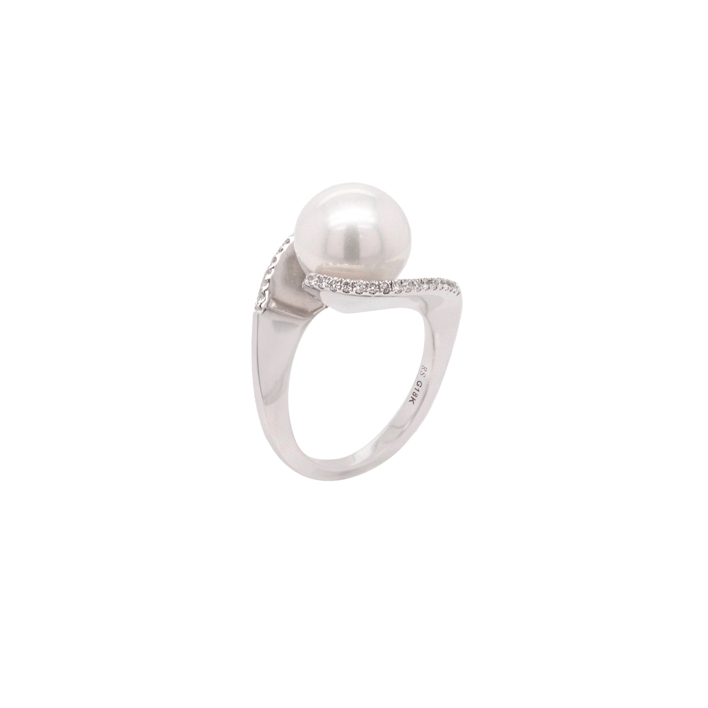 Pearl and Diamond 18 Carat White Gold Crossover Cocktail Ring