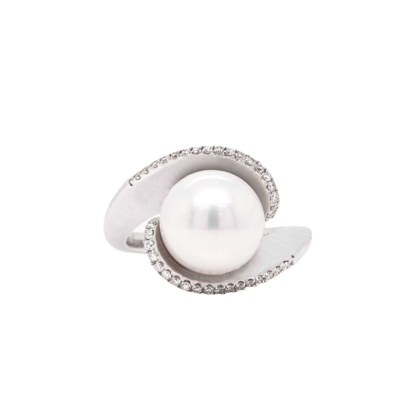 Pearl and Diamond 18 Carat White Gold Crossover Cocktail Ring