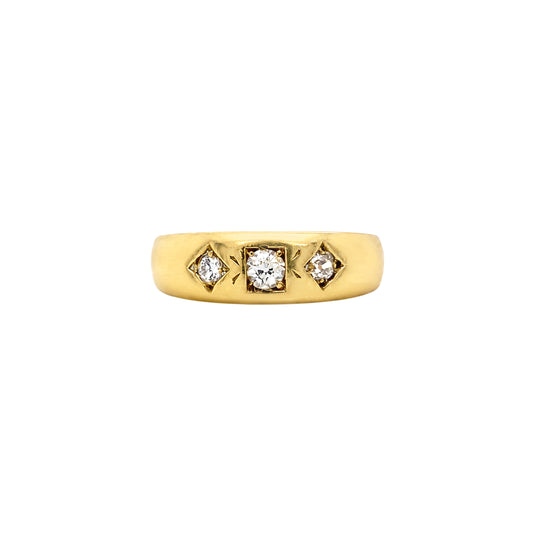Late Victorian Old Cut Diamond 18 Carat Yellow Gold Three-Stone Band Ring, 1885