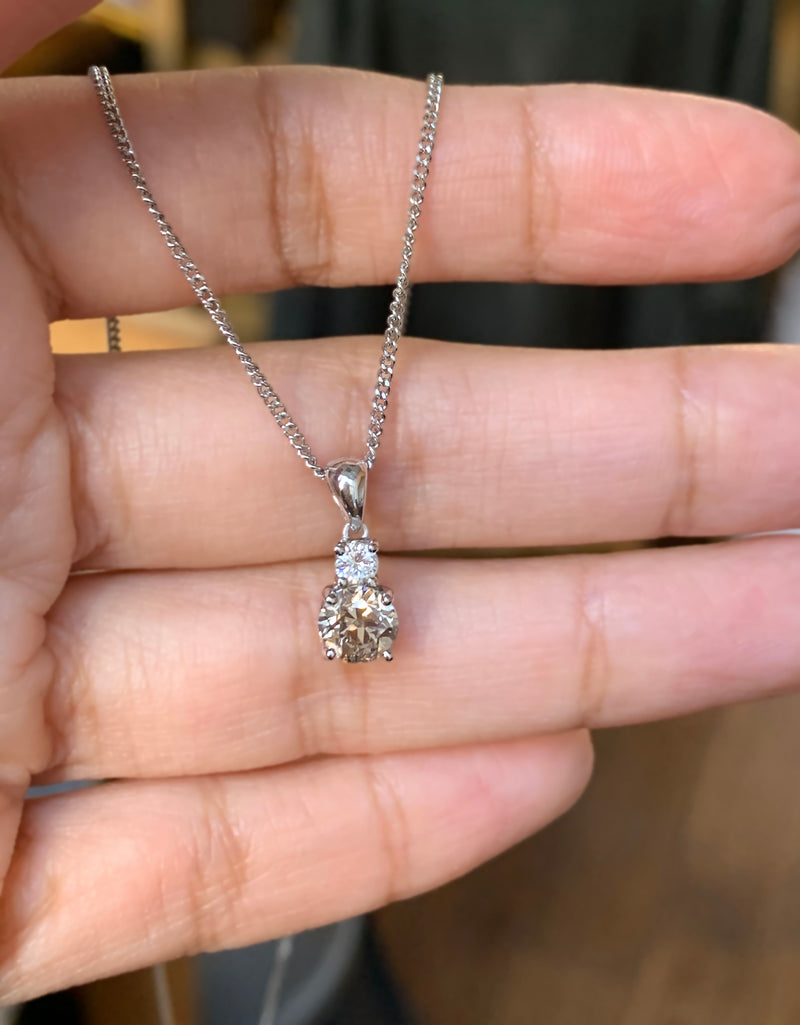 0.80 Carat Fancy Brown Diamond 18 Carat White Gold Two-Stone Pendant