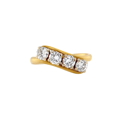 Vintage Diamond and 18 Carat Yellow Gold Four-Stone Crossover Dress Ring