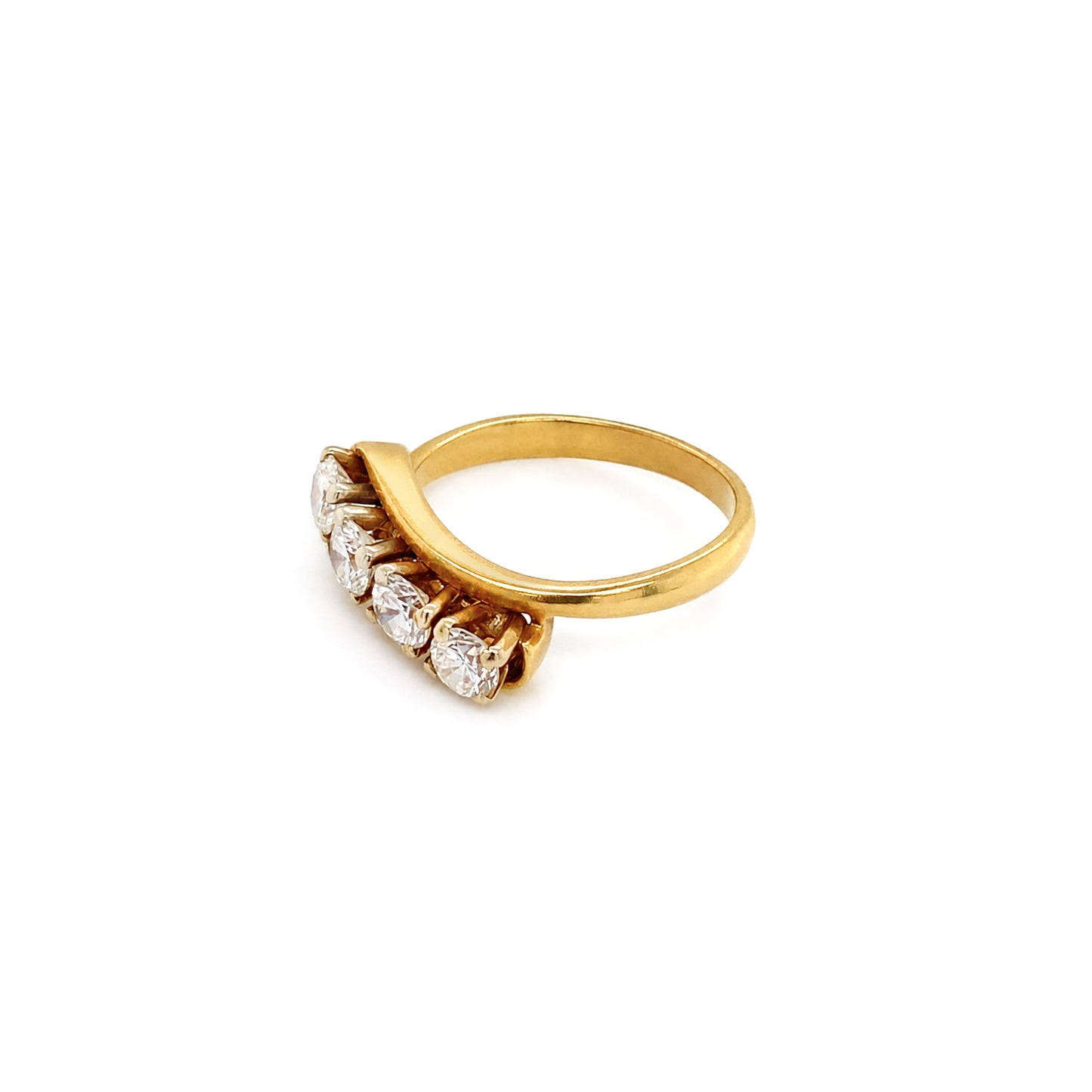 Vintage Diamond and 18 Carat Yellow Gold Four-Stone Crossover Dress Ring
