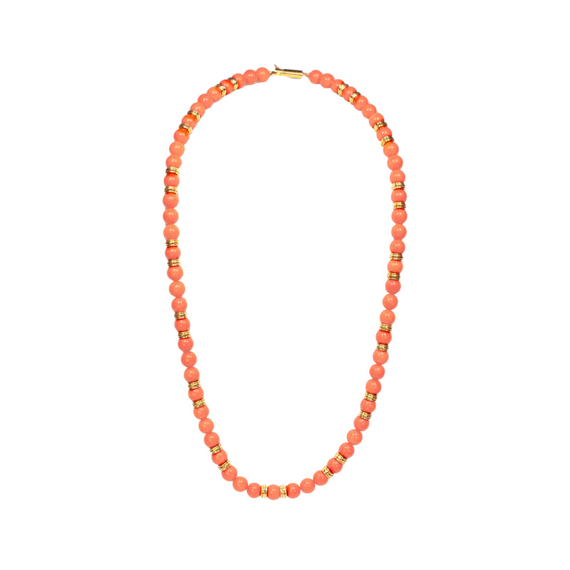 Coral and 18 Carat Yellow Gold Bead Necklace