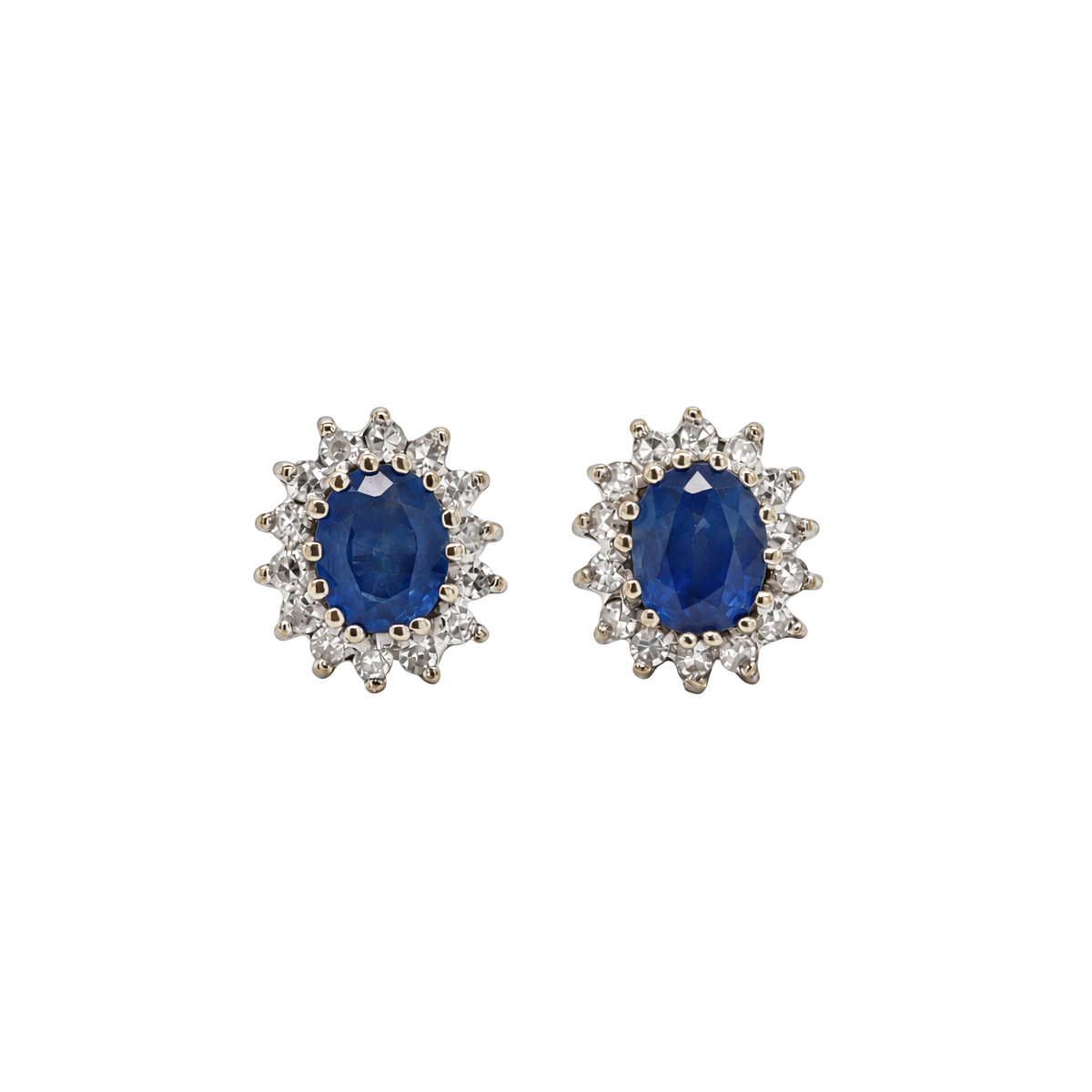 Blue Sapphire and Diamond Halo Oval Stud Earrings in 9 Carat Gold