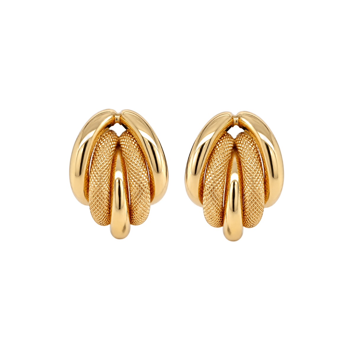 Vintage Two-Texture 18 Carat Yellow Gold Italian Half-Hoop Earrings