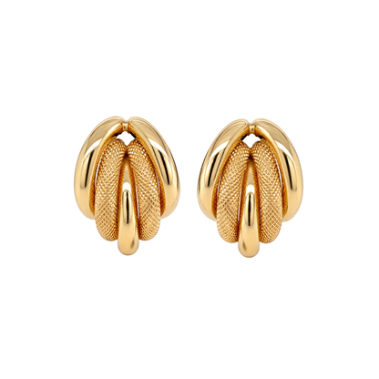 Vintage Two-Texture 18 Carat Yellow Gold Italian Half-Hoop Earrings