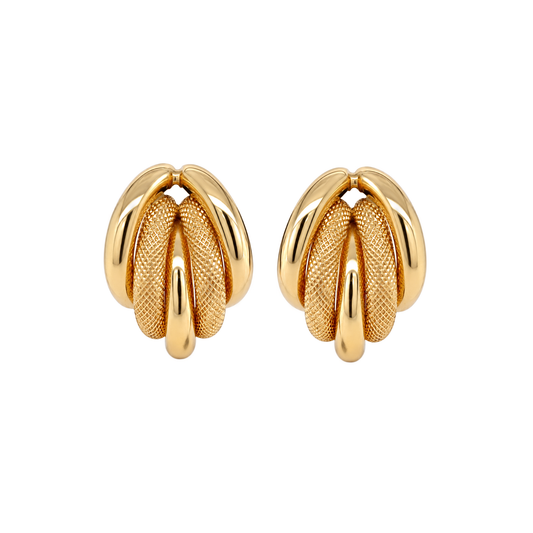 Vintage Two-Texture 18 Carat Yellow Gold Italian Half-Hoop Earrings
