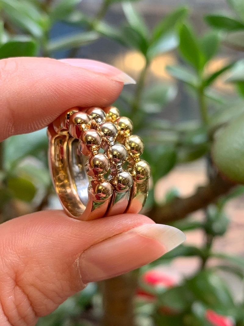 18 Carat White, Yellow and Rose Gold Stackable Bubble Rings