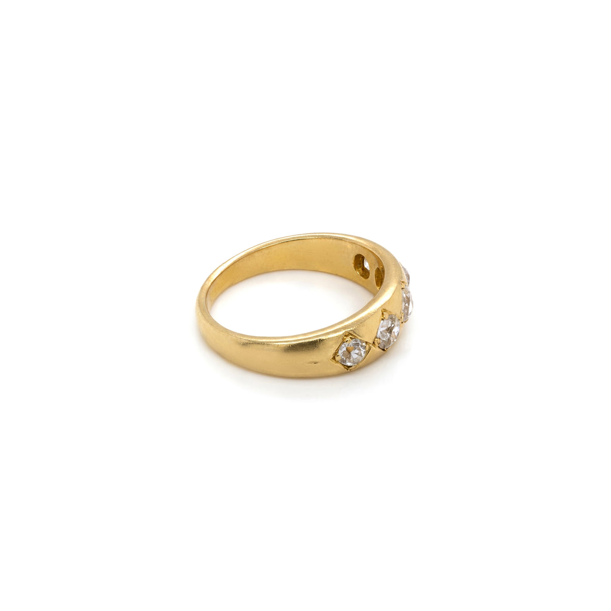 Late Victorian Old Mine Cut Diamond Five-Stone Band Ring in 18 Carat Yellow Gold