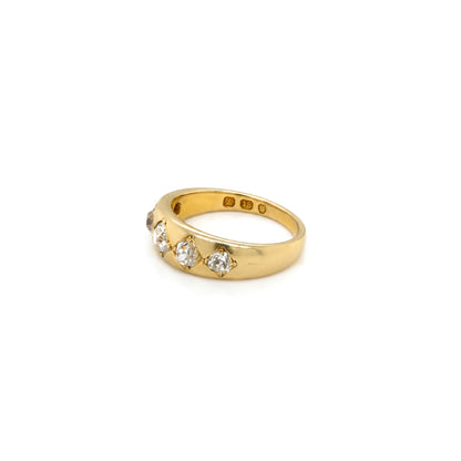Late Victorian Old Mine Cut Diamond Five-Stone Band Ring in 18 Carat Yellow Gold