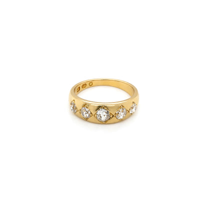 Late Victorian Old Mine Cut Diamond Five-Stone Band Ring in 18 Carat Yellow Gold