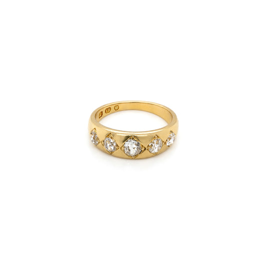 Late Victorian Old Mine Cut Diamond Five-Stone Band Ring in 18 Carat Yellow Gold