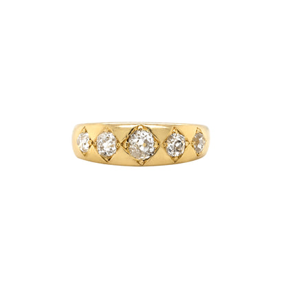 Late Victorian Old Mine Cut Diamond Five-Stone Band Ring in 18 Carat Yellow Gold
