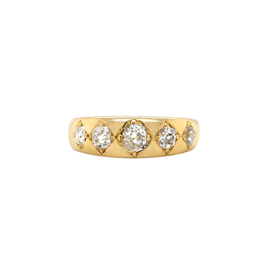 Late Victorian Old Mine Cut Diamond Five-Stone Band Ring in 18 Carat Yellow Gold