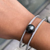 Autore Black South Sea Pearl and Diamond 18 Carat White Gold Two-Row Bangle