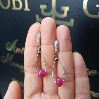 18 Carat White Gold Ruby and Diamond Drop Earrings