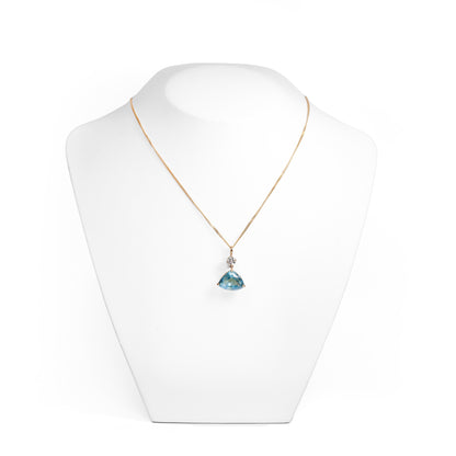 8.00ct fancy-cut aquamarine and 0.41ct diamond necklace in 18ct yellow gold with slim bale and curb chain