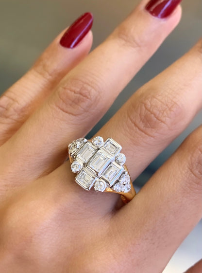 18 Carat Gold Diamond Art Deco Style Cluster Cocktail Ring - Tobi Gem Setting