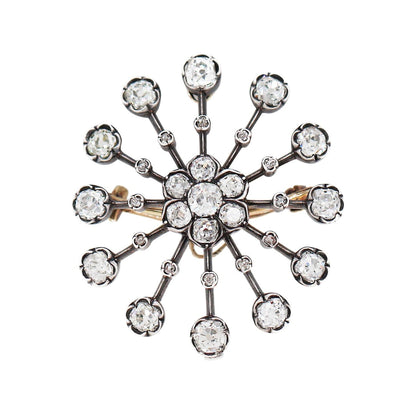 Antique Old Mine Cut Diamond Silver on Gold Brooch and Pendant, Circa 1880
