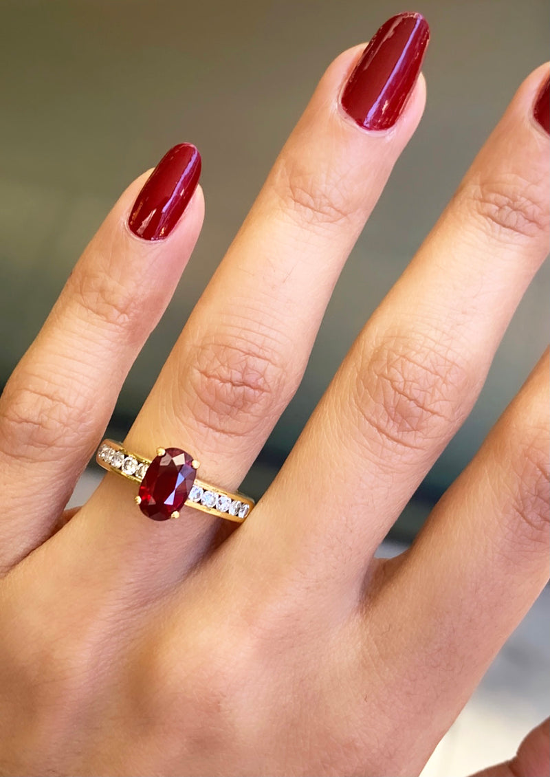 2.15 Carat Ruby and Diamond 18 Carat Yellow Gold Engagement Ring