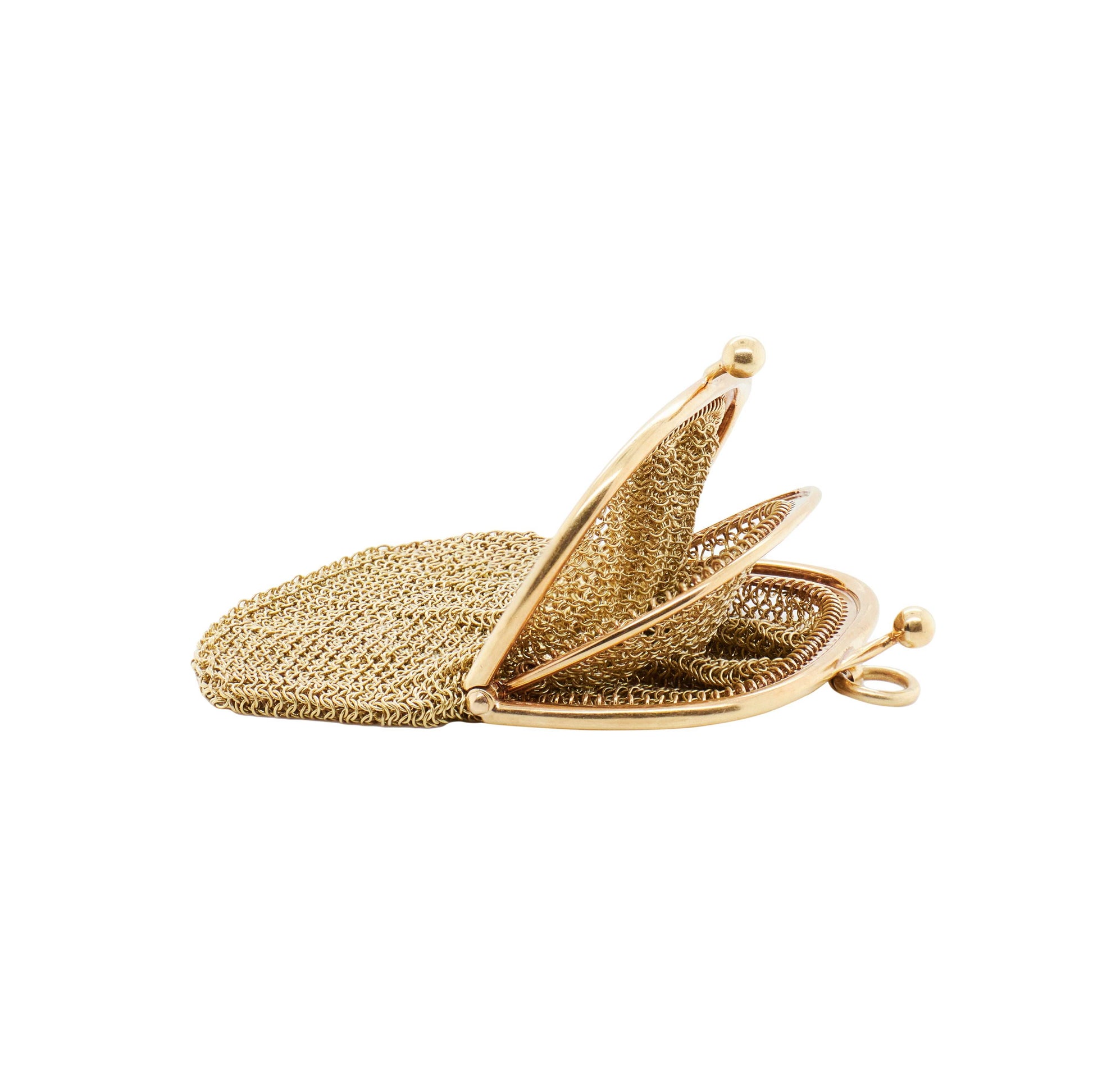 Antique French 18K Yellow Gold Mesh Two Compartment Coin Purse, circa 1920's
