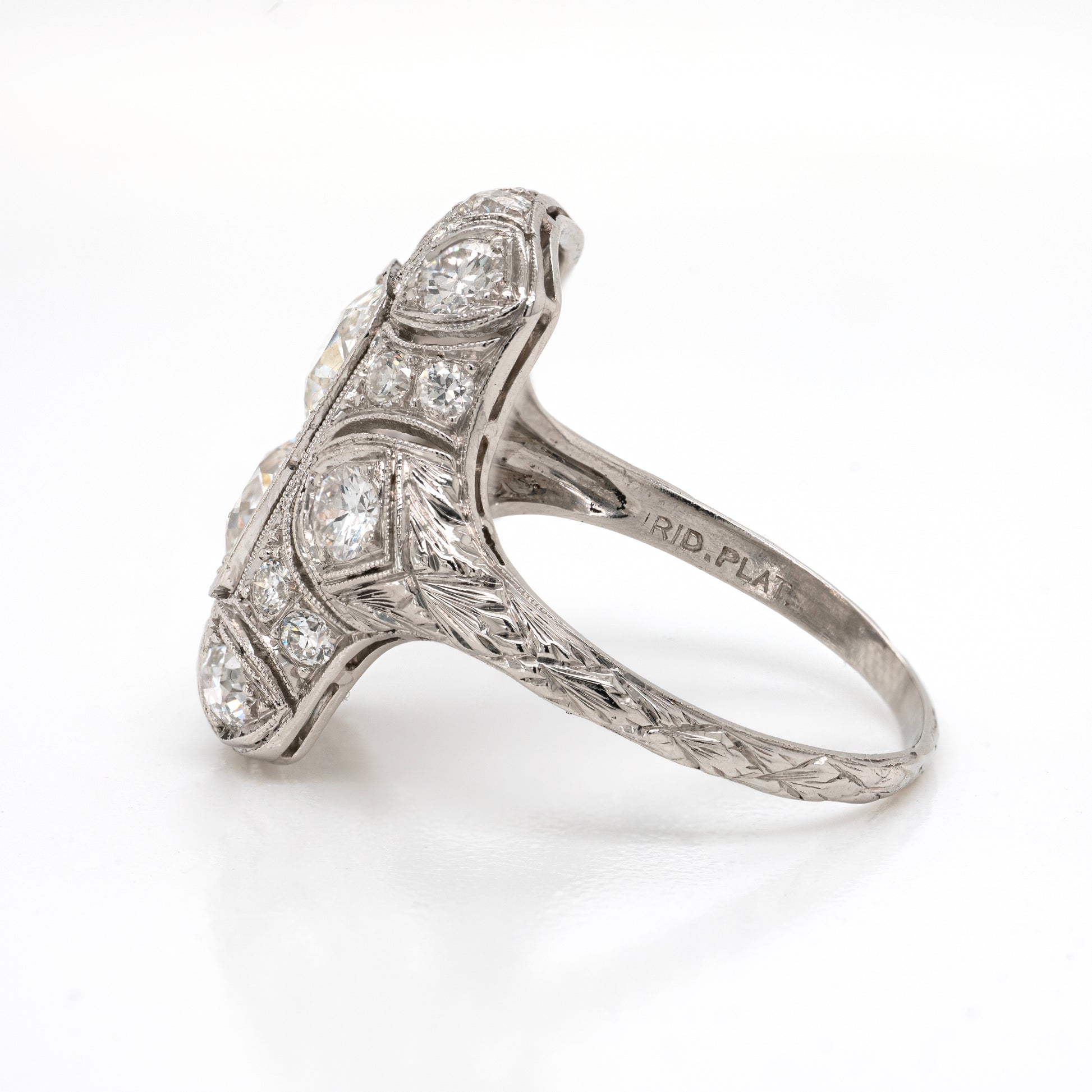 art deco platinum dress ring side view with markings