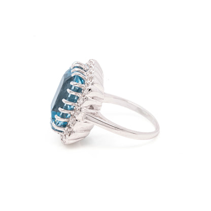 14.46 Carat Crisscut Shape Aquamarine and Diamond 14K White Gold Cocktail Ring