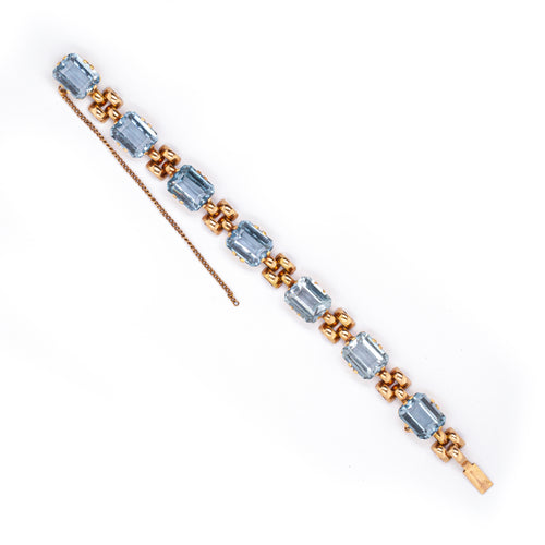 Vintage Paste and 15 Carat Yellow Gold Retro Link Bracelet, circa 1950s